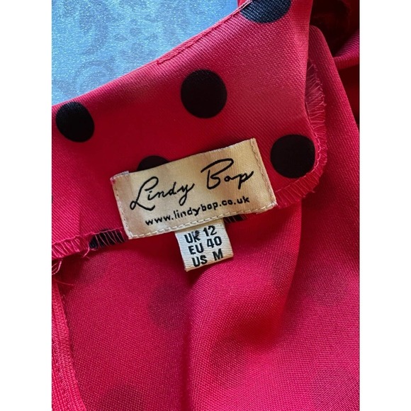 LINDY BOP DRESS POLKA DOT ROCKABILLY MIDI SWING RED BLACK MEDIUM M - Picture 5 of 5